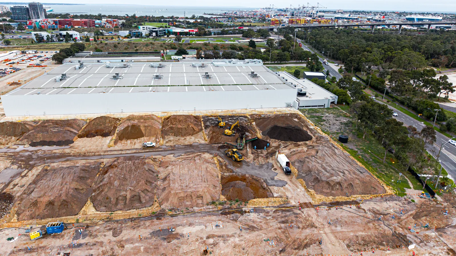 Aerial view of an industrial works site