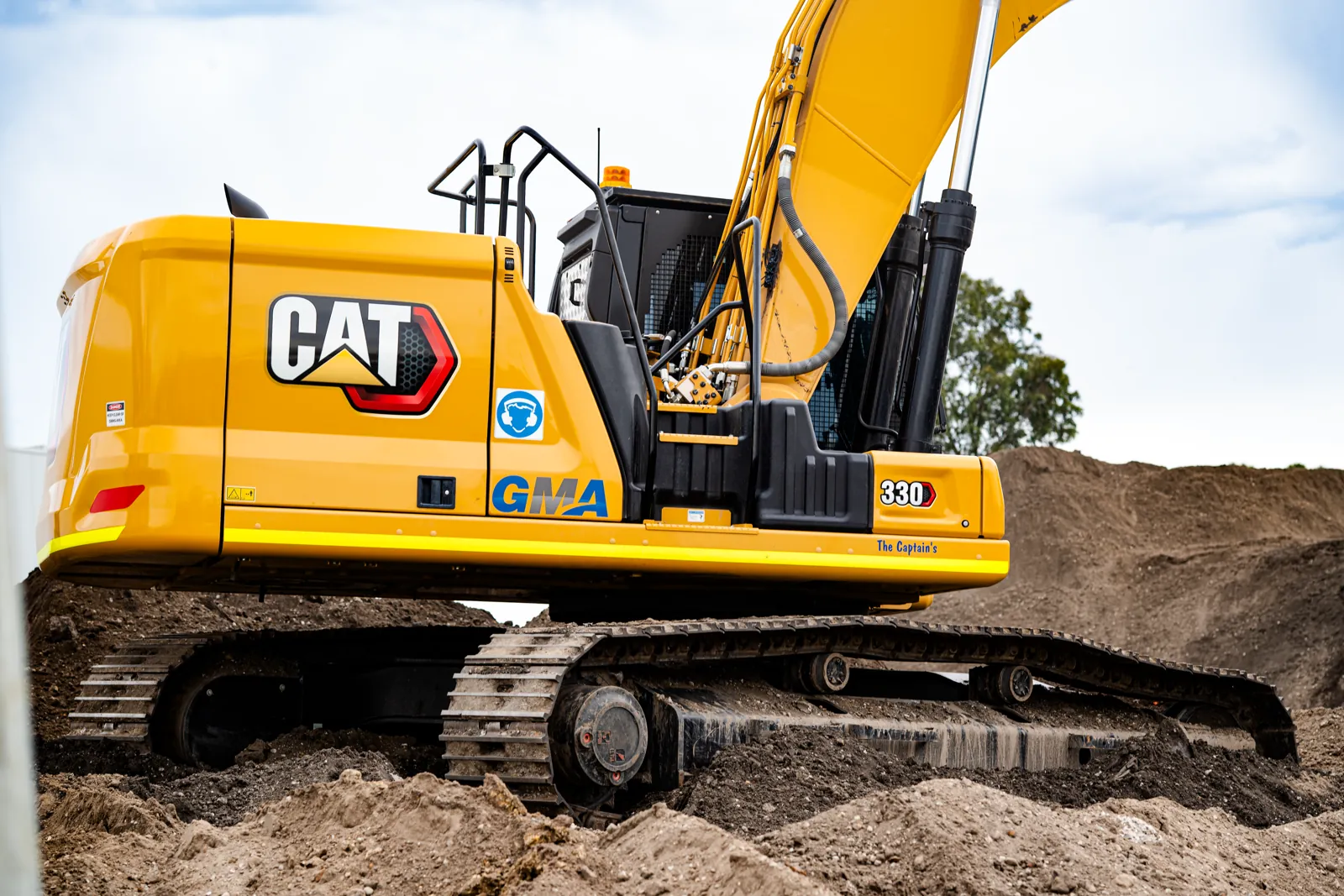 Tracked excavator working on a civil construction site